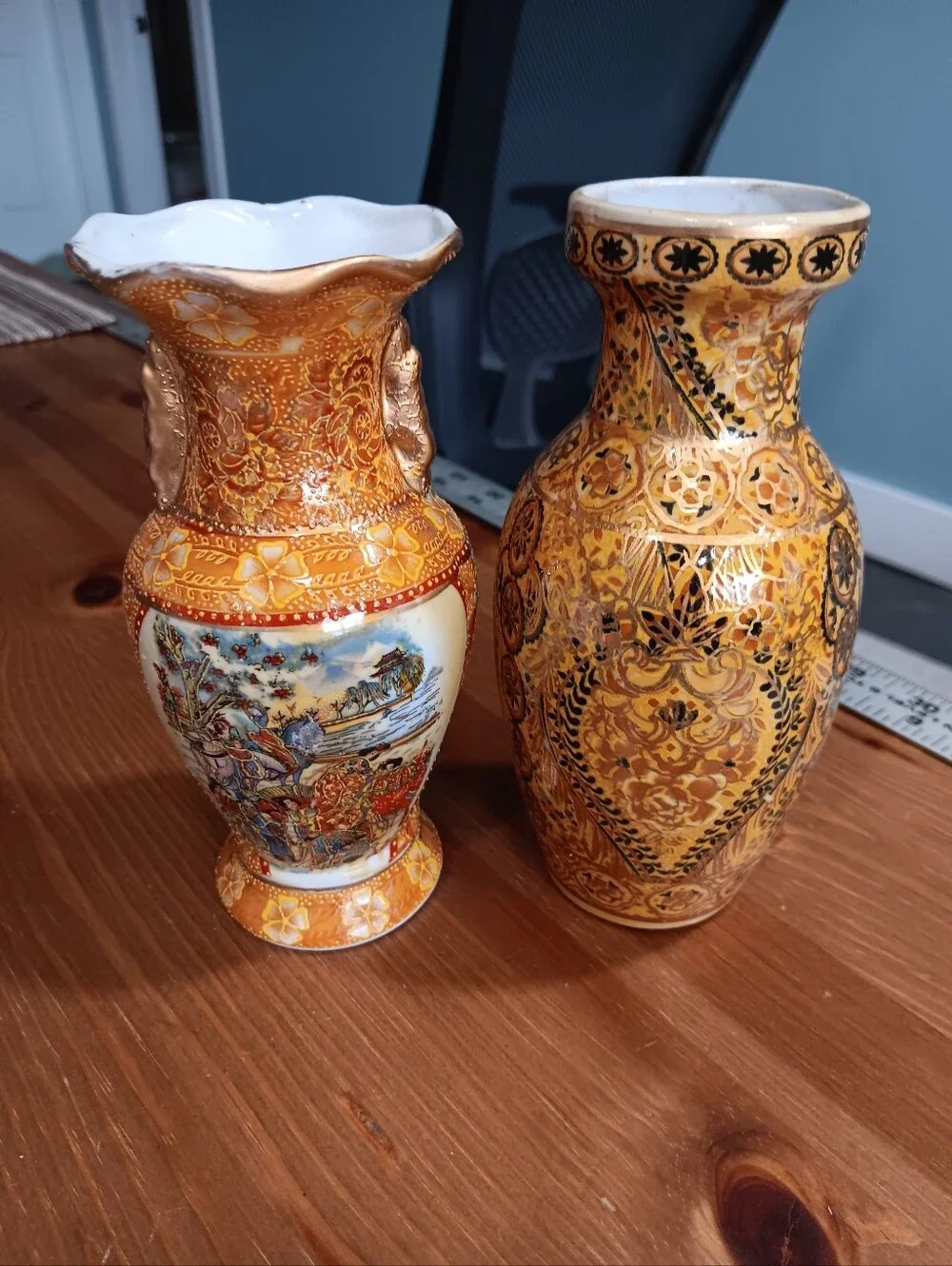 Japanese Ornate Gold and White Ceramic Decorative Vase's